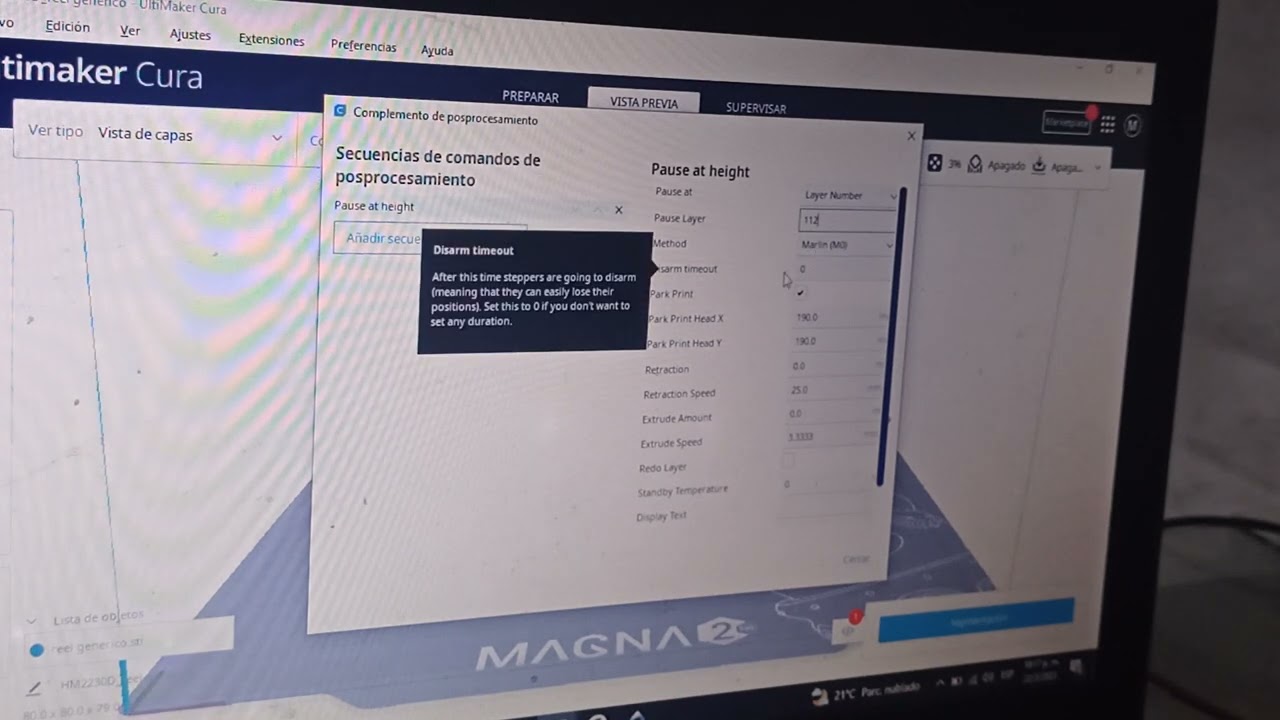 cambio de color con dos extrusores magna 2 230. añadir secuencia de comando gcode