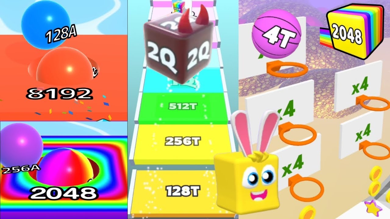 Epic 2048 Combo Gameplay Ball Run + Jelly Run + Happy Cubes | Full 3 Games in 1 Video #ballgameshub