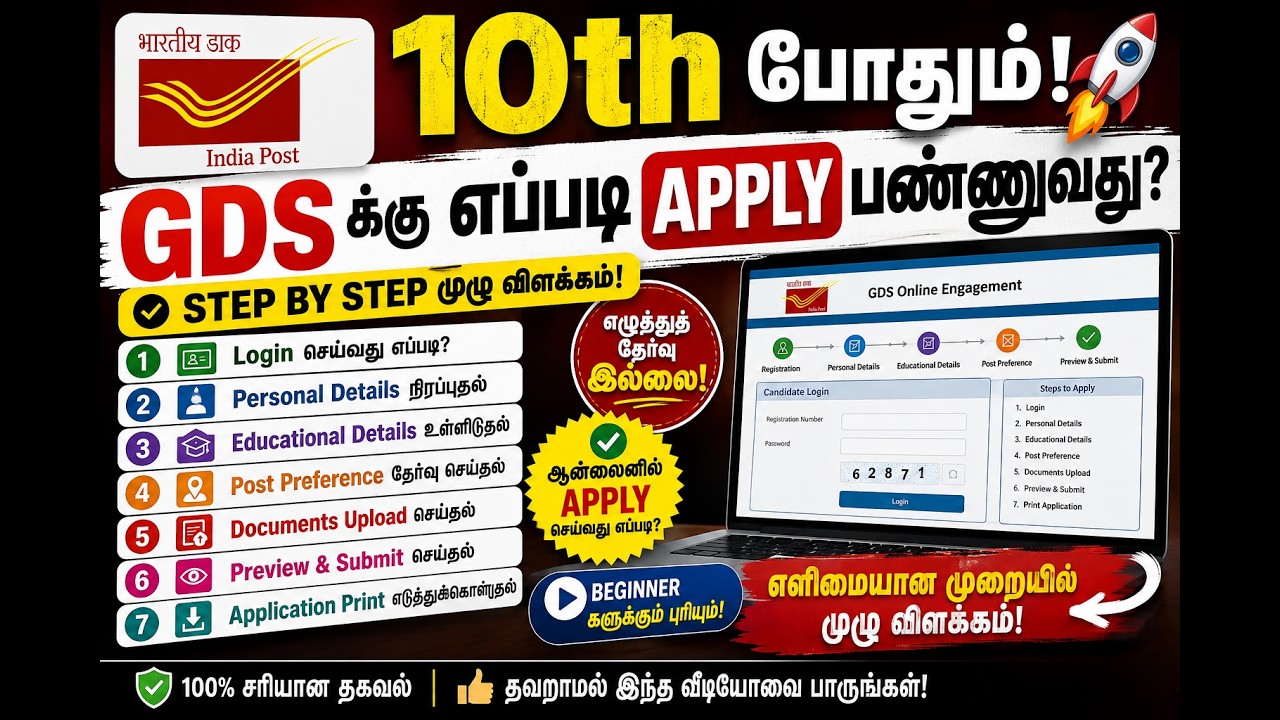 10th பாஸ் பண்ணி இருந்தா போதும்!😱 உடனே இந்த கவர்மெண்ட் Job-க்கு அப்ளை பண்ணுங்க|GDS Online Apply Tamil