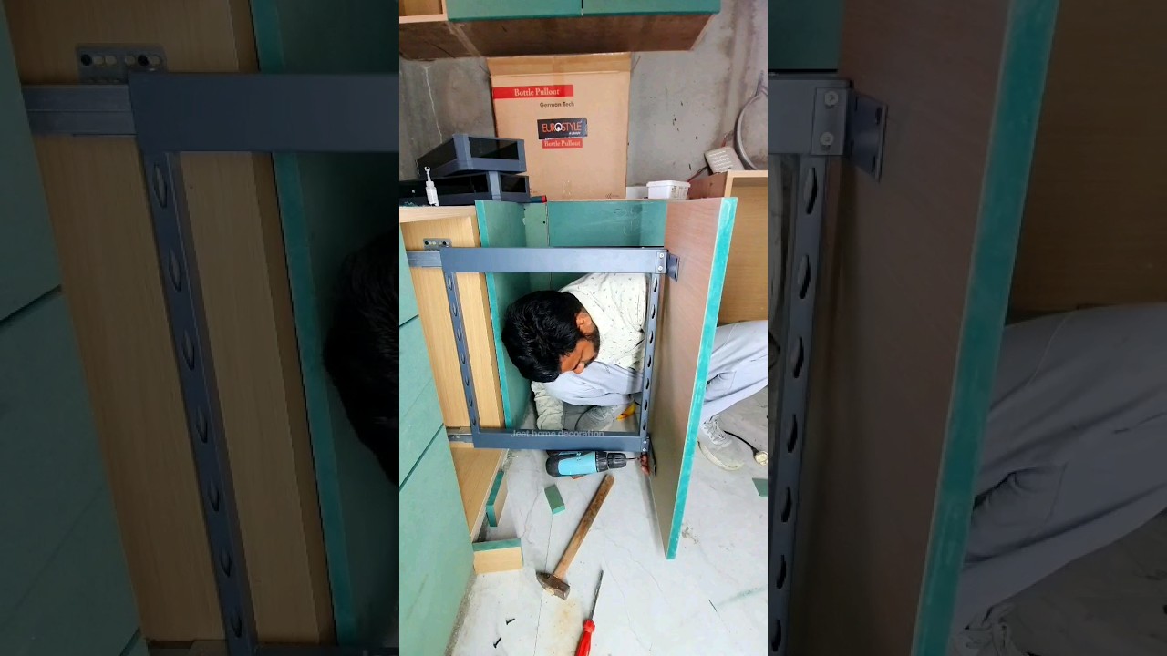 bottle pullout fitting process #woodworking #kitchen #shortvideo