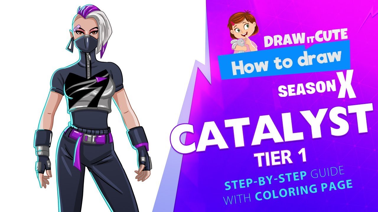 How to draw Catalyst Tier 1 | Fortnite season 10 step-by-step drawing tutorial with coloring page