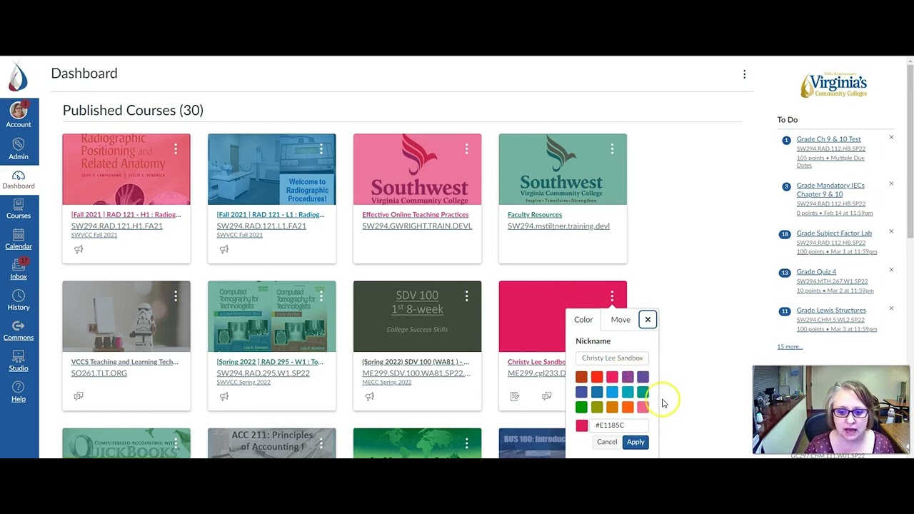 Canvas Accessibility Tutorial: Change the Colors of your Canvas Course in the Dashboard and Calendar