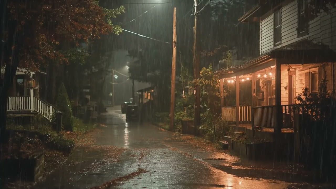 Cozy Rain Sounds for Sleeping | Small Town Rainy Night Ambience