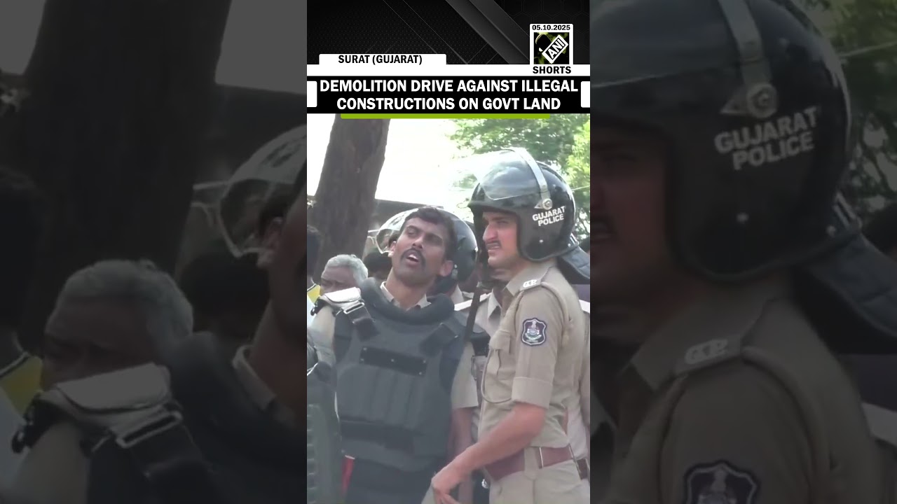 Demolition drive against illegal constructions on government land held in Gujarat&rsquo;s Surat