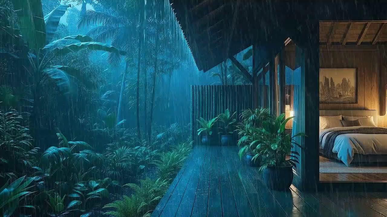 Natural Forest Rain To Sleep Instantly In Rainforest Hidden Hut 🌧️