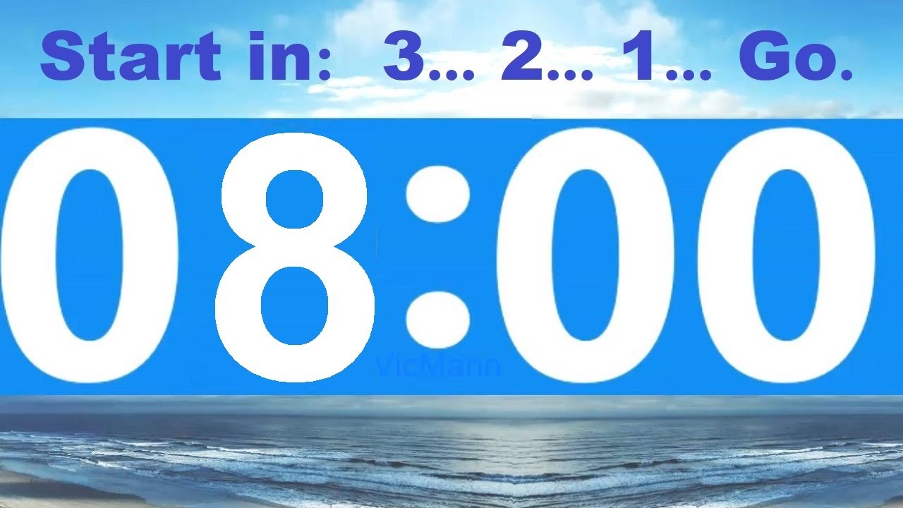 8 Minute Countdown Timer -Beep & Time Remaining at Each Minute * NO ADS DURING TIMER -No Music
