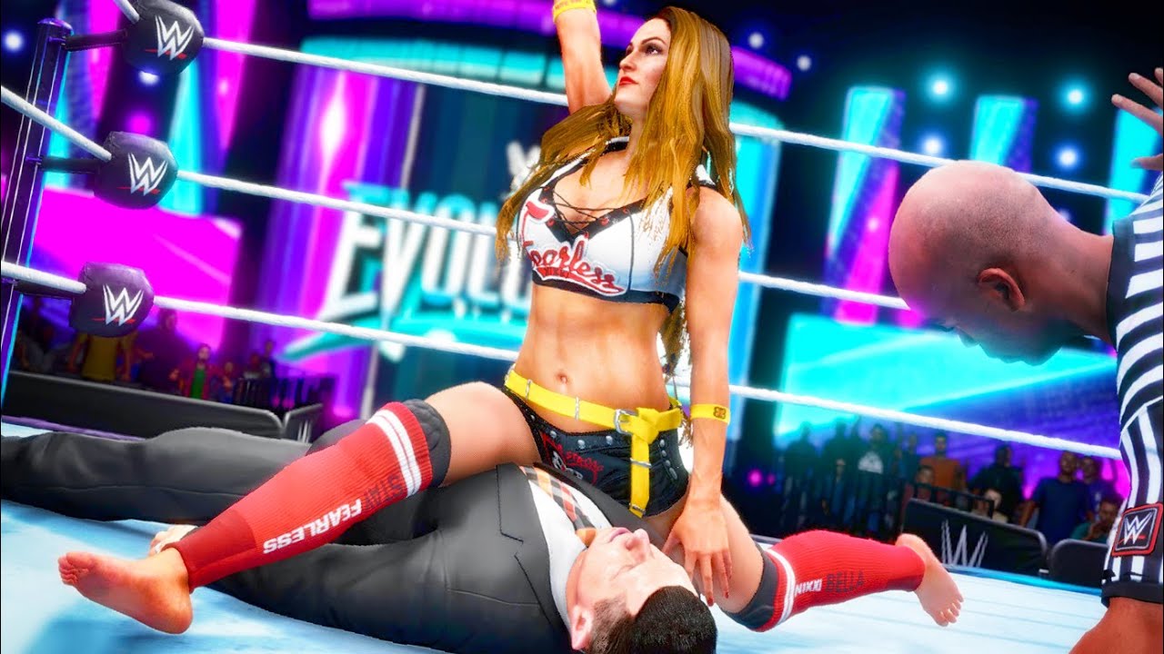 WWE 2k20: Nikki Bella (barefoot) vs Michael Cole Intergender Mixed Wrestling