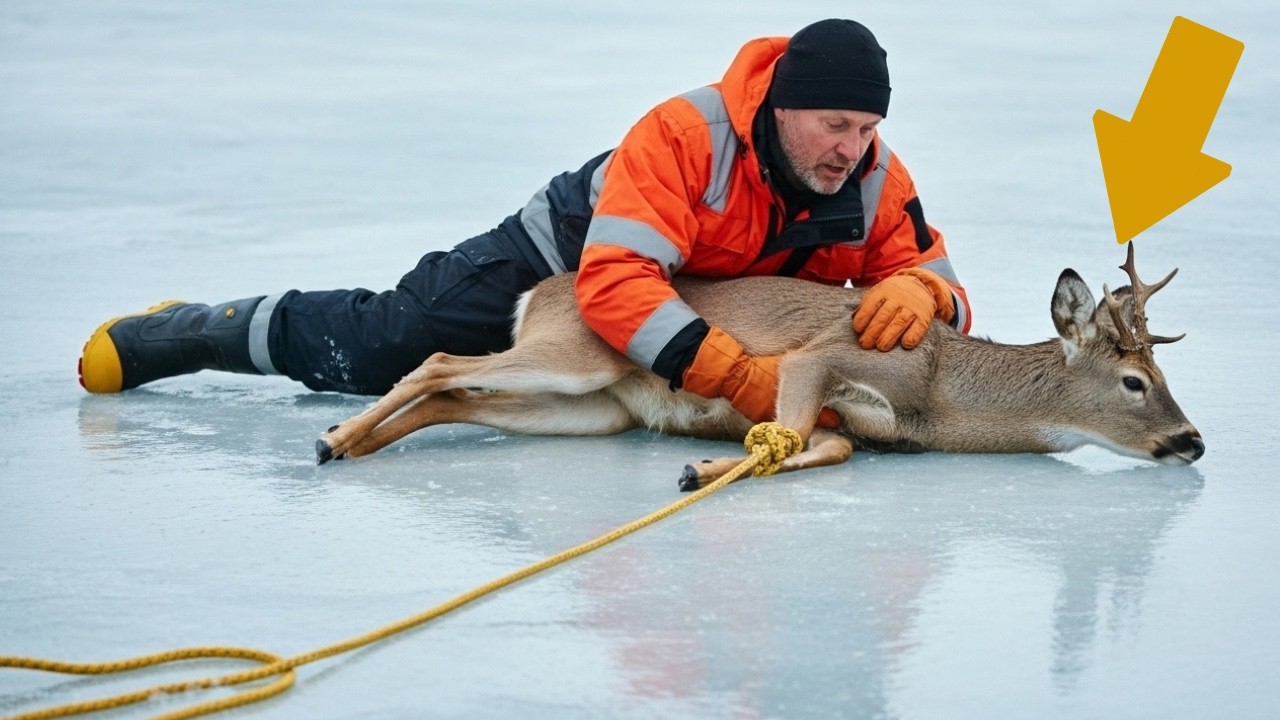 Я спас оленя, застрявшего на тонком льду... в нескольких секундах от смерти.