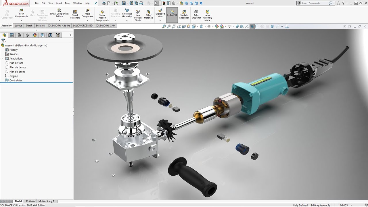 Fast version: How to design an angle grinder in Solidworks .