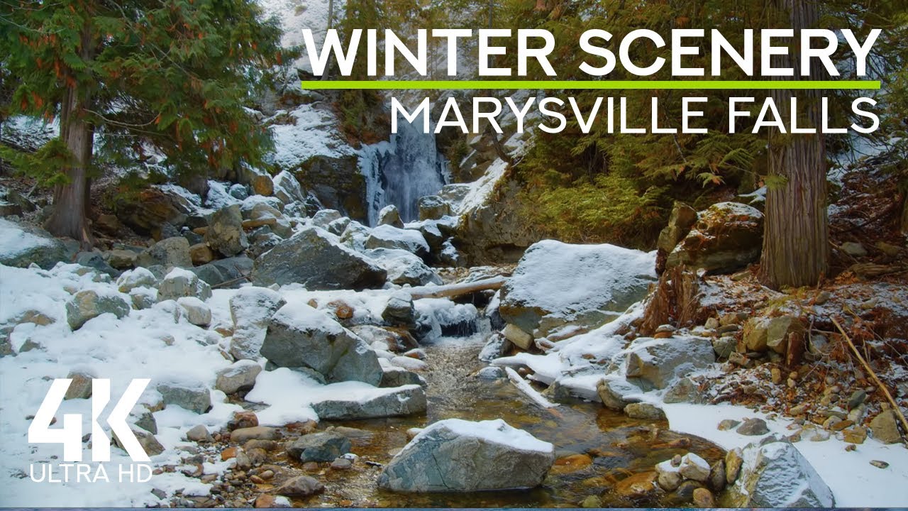 Marysville Falls in Winter | 4K Peaceful Atmosphere of a Canadian Waterfall & Natural ASMR