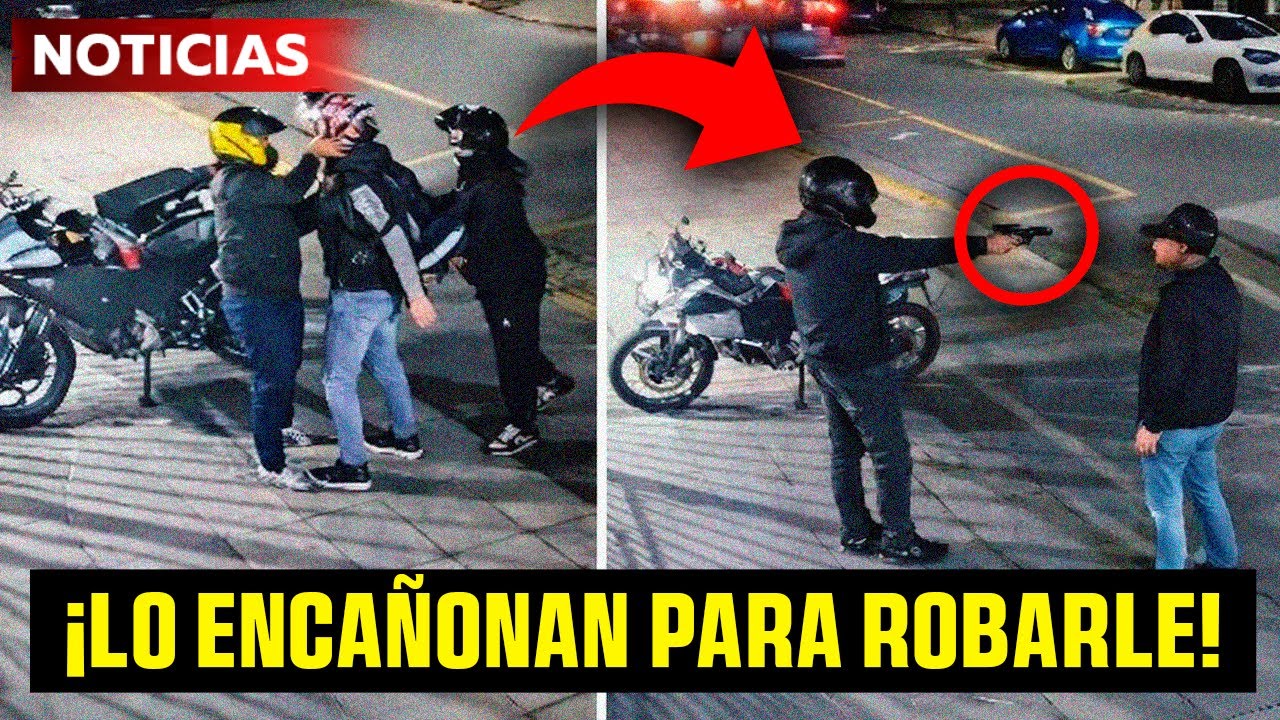 DOS MOTOCHORROS ARMADOS lo RODEAN y lo DESVALIJAN en SEGUNDOS | Captado en Cámara