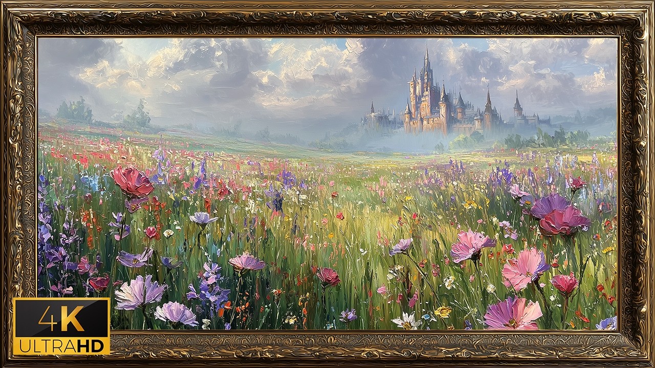 Fantasy Castle Meadow Screensaver | 2 Hour 4K Impressionist Oil Painting Ambient Art for Frame TV