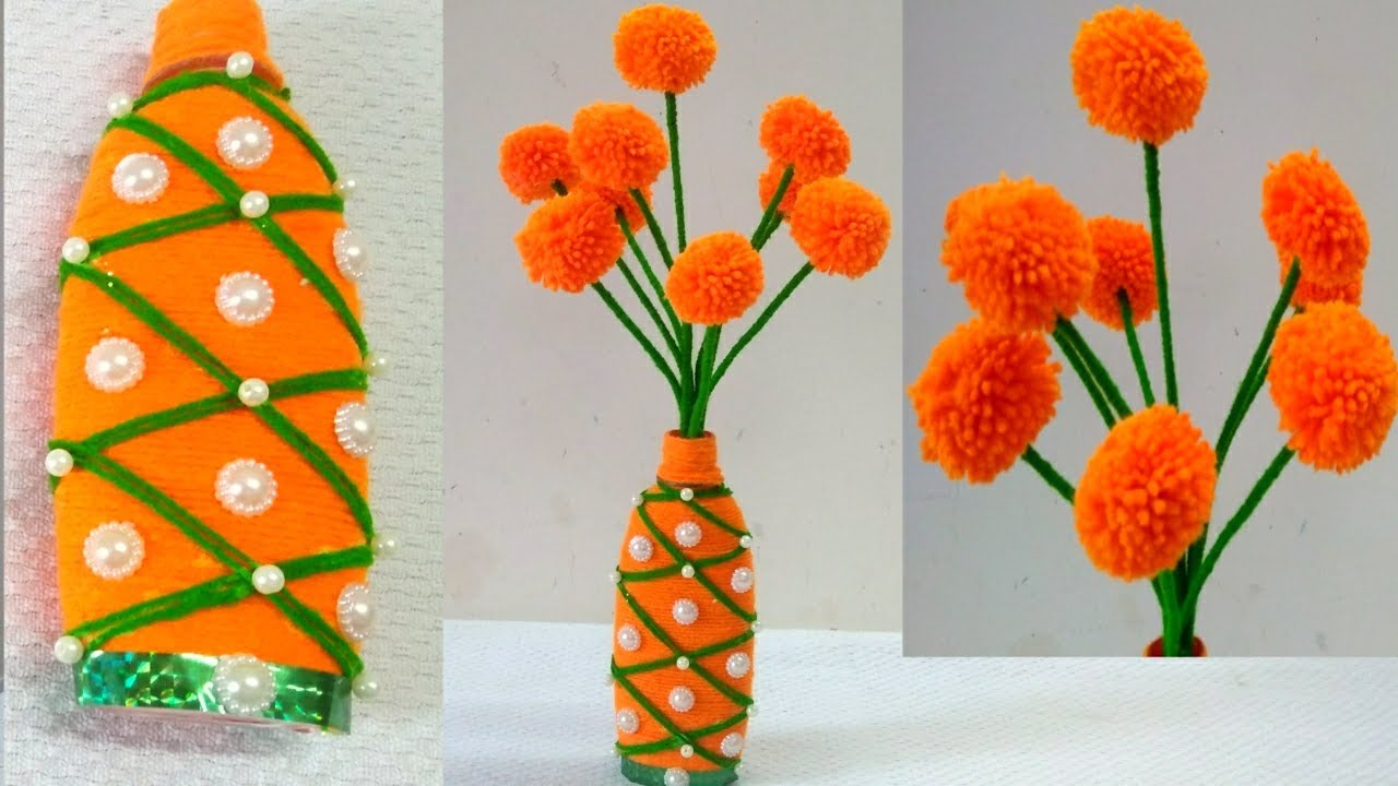 DIY-Woolen Guldasta New Ideas/Flower Pot/Waste Plastic bottle Guldassta/New craft/DIY Craft