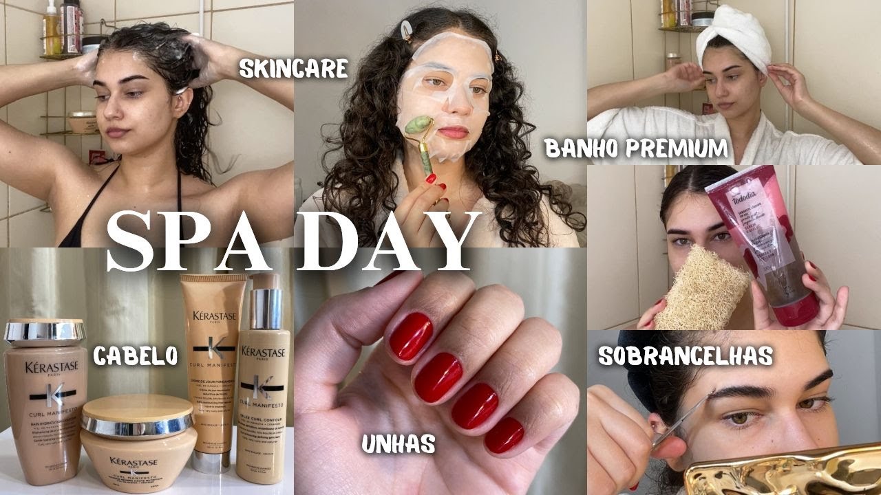 SPA DAY em casa 🧖🏻‍♀️🤍 unhas, cabelo, sobrancelhas, banho premium, skincare...