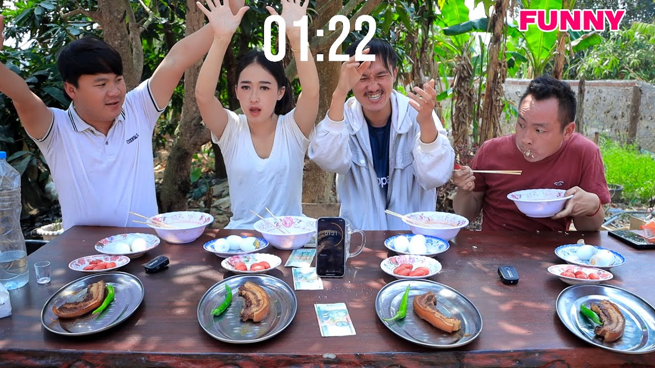 sib xeem noj yeej tau nyiaj swb haus cawv challenge game eating funny 2024