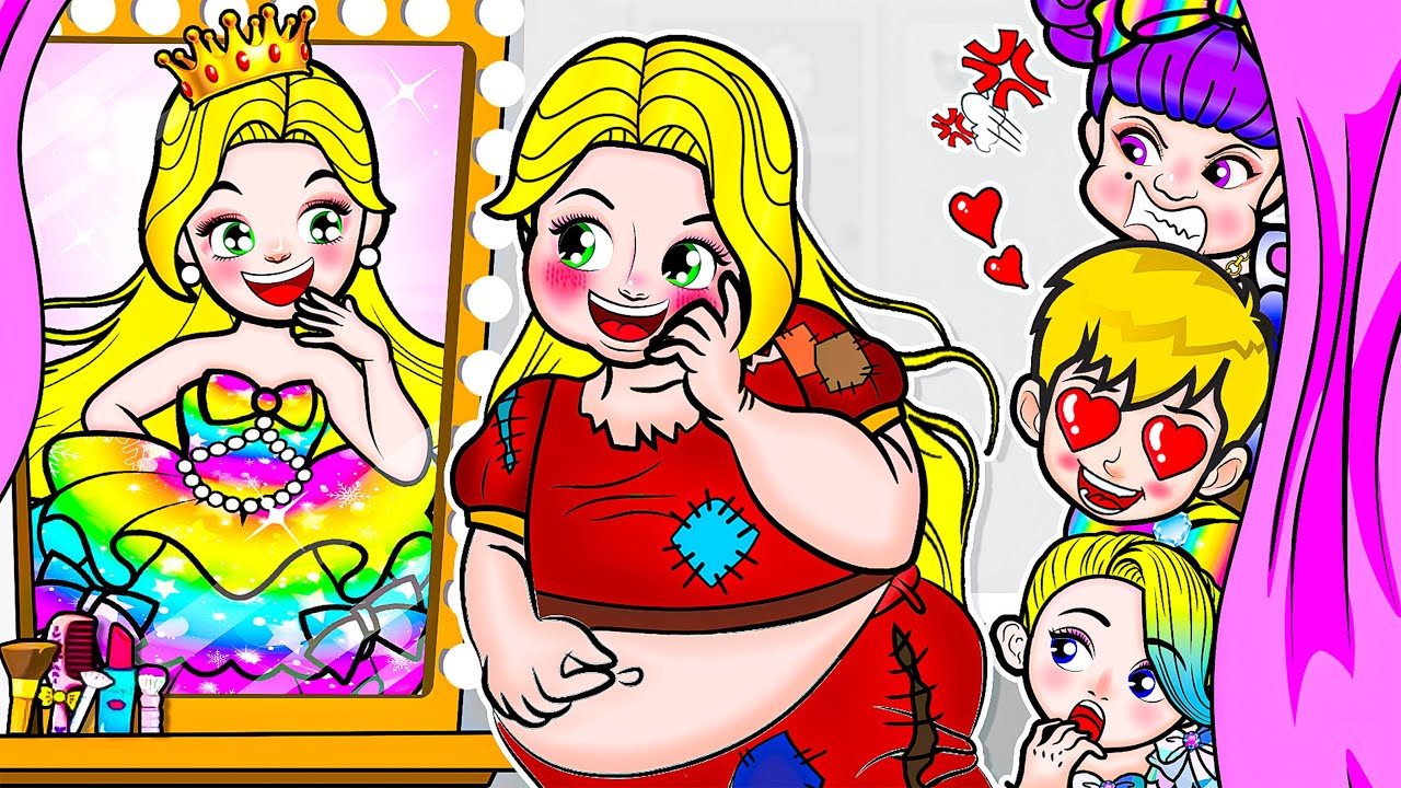 [🐾paper dolls🐾] Costume Rapunzel Fat Become Princess vs Thin Amy Friend | Rapunzel Family 놀이 종이
