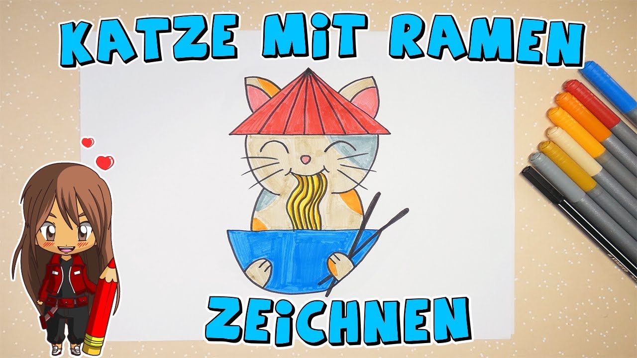 Katze mit Ramen einfach malen für Kinder | ab 6 Jahren | Malen mit Evi | deutsch
