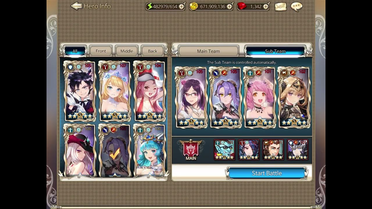 Kings Raid 1.5 Starting line-up for MF WB