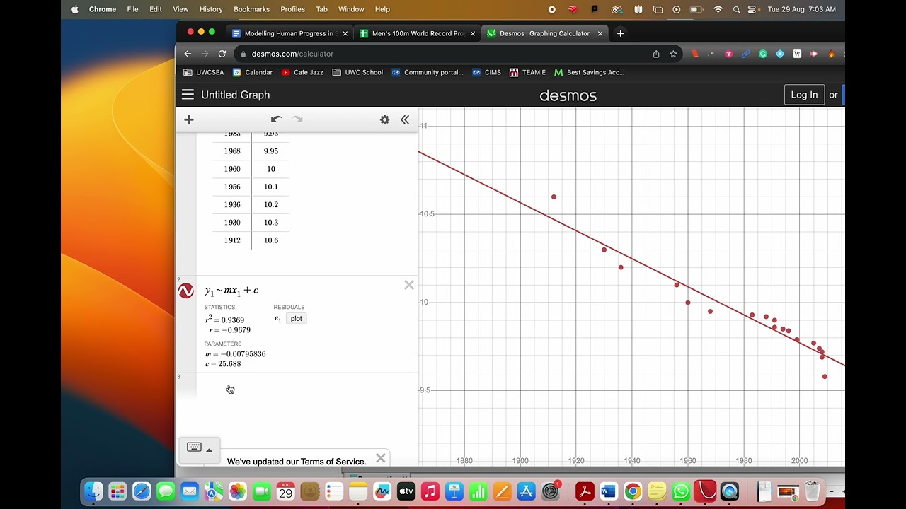 Using Desmos to plot data and draw a linear model