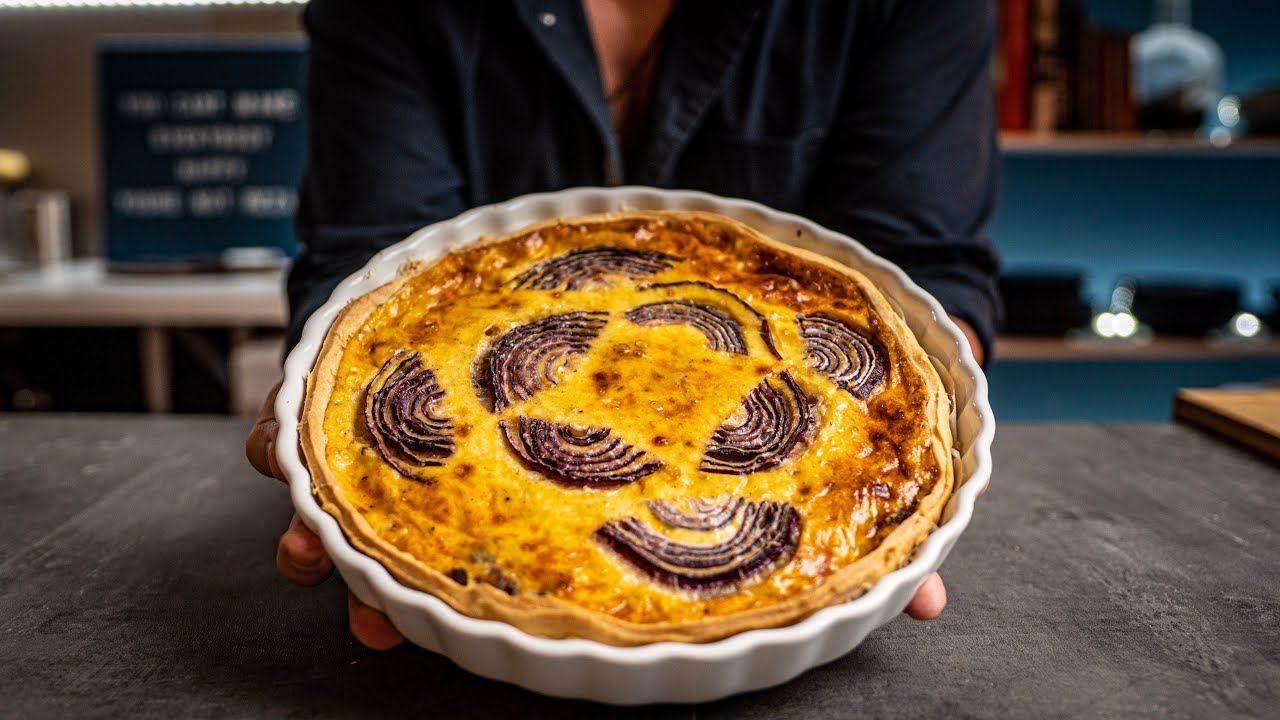 Quiche de alho Francês e cebola Roxa