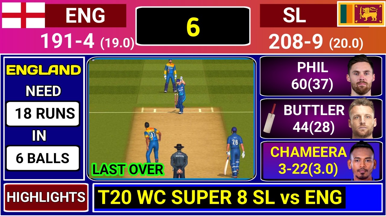 Sri Lanka Vs England T20 World Cup Super 8 Match Score & Commentary | SL vs ENG Last Over
