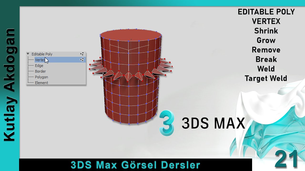 Autodesk 3DS Max Dersleri-21  3DS Max  Editable Poly-VERTEX