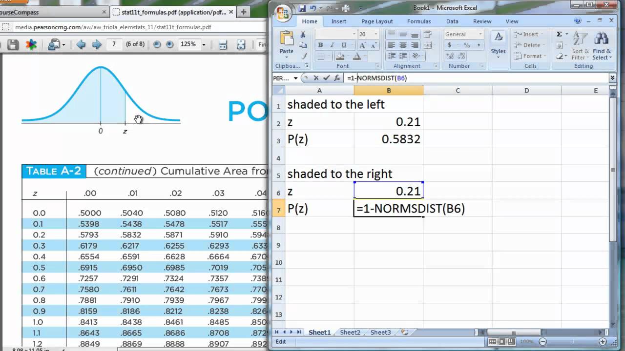 Using MS Excel Instead of a Standard Normal Distrib Table
