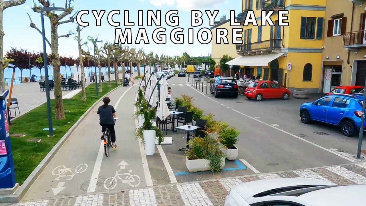 Arona waterfront by bicycle on Lake Maggiore, in Italy