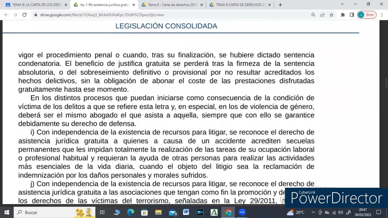 Ley 1/1996 del10 de enero. Asistencia Jurídica Gratuita . Temas 9 y 10