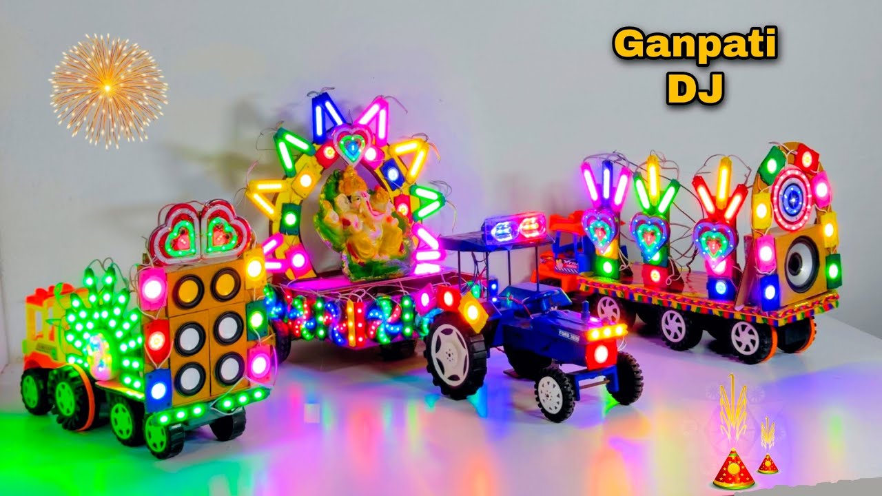 New Ganpati Murti Visarjan Big Tractor DJ Setup | Decorat Dj Light Double Mini Dj Truck kaise banaye
