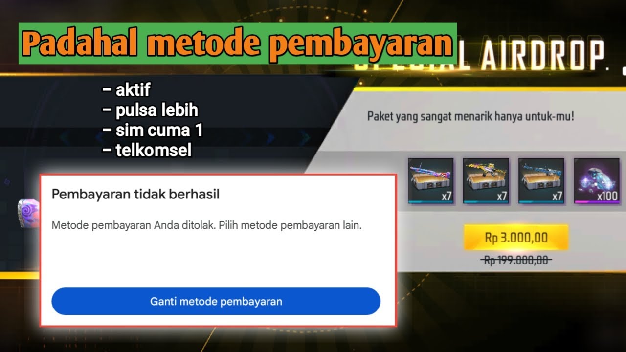 Cara TERBARU❗️Mengatasi Metode Pembayaran Telkomsel Ditolak Ketika Membeli Spesial Airdrop