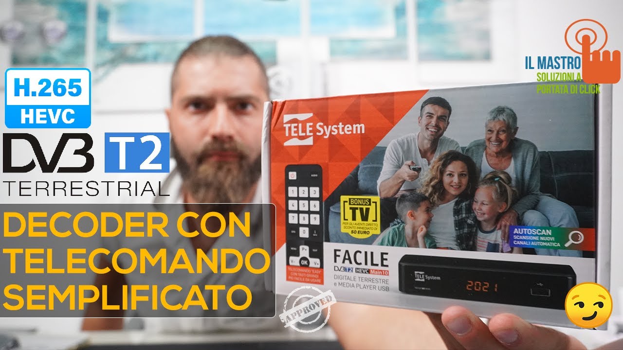 Telesystem Facile Telecomando Semplificato Ricevitore H265 Decoder DVB T2 Nuovo Digitale Terrestre