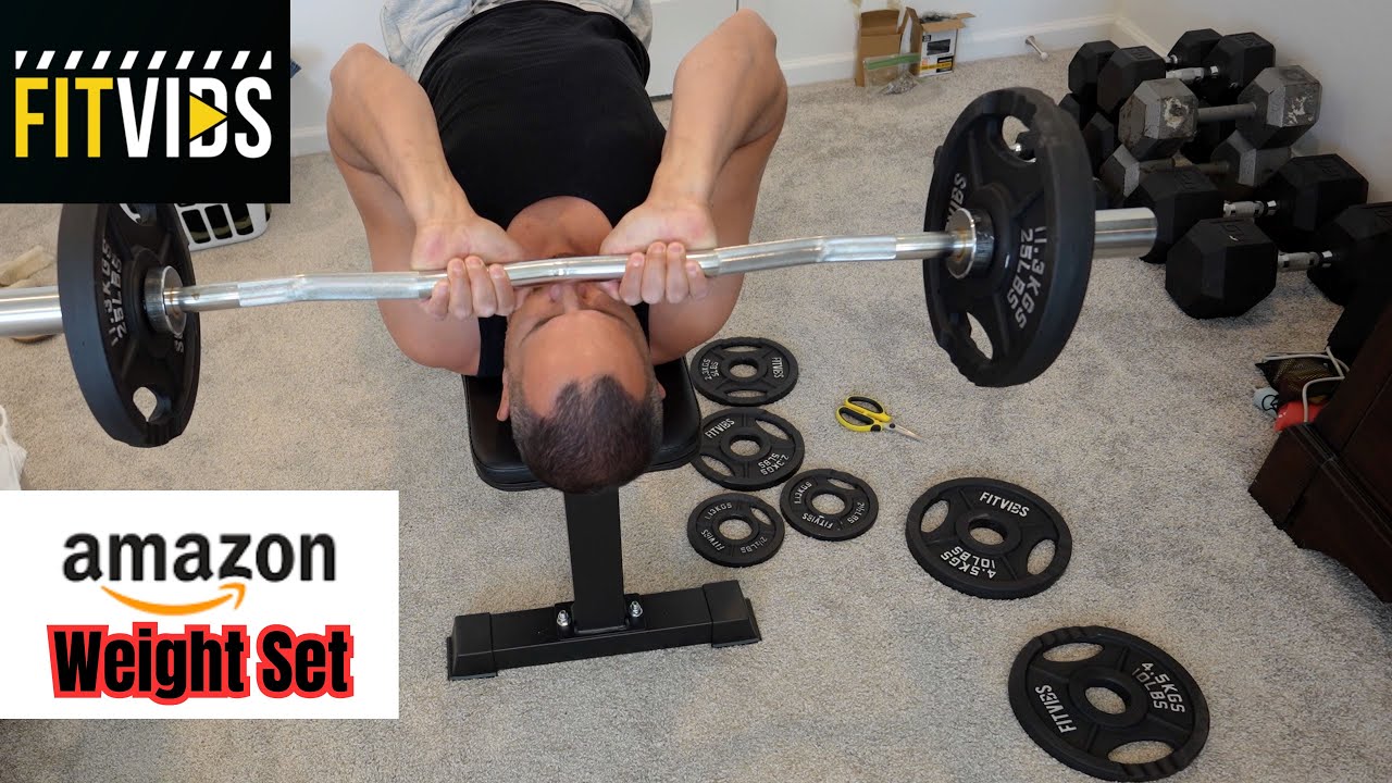 Amazon olympic weights review 85 lbs Fitvids curl bar unboxing review and workout test