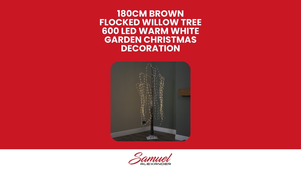 1.8m (6ft) Brown Flocked Willow Christmas Tree with 600 Warm White LEDs