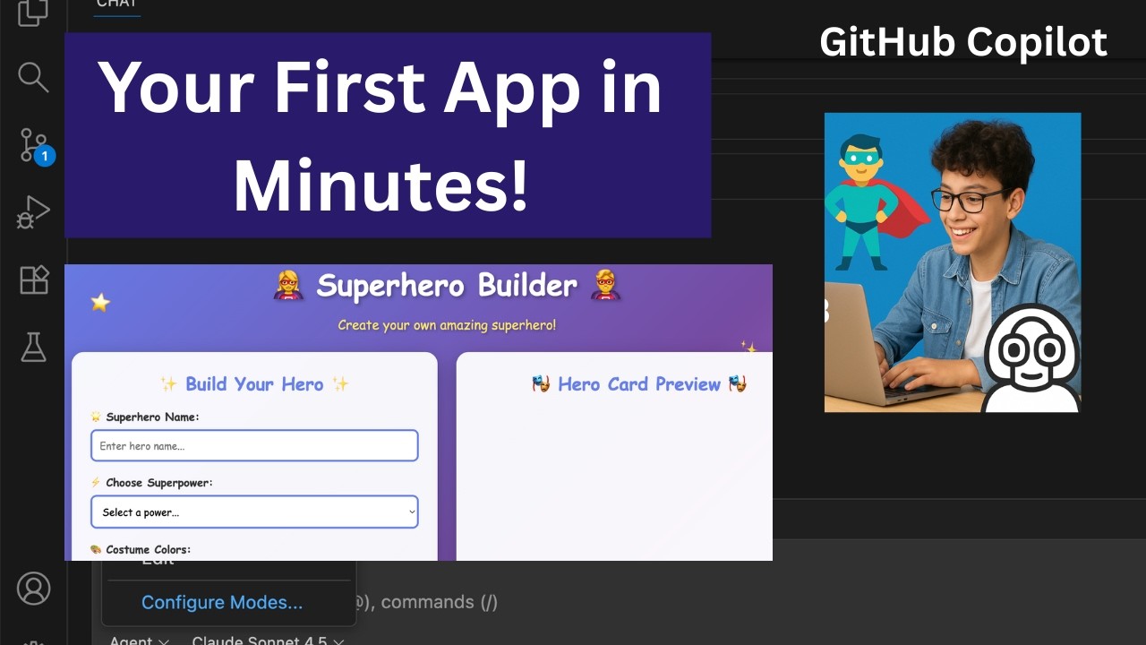 Создайте своё первое приложение о супергероях с помощью GitHub Copilot, используя простые подсказки.