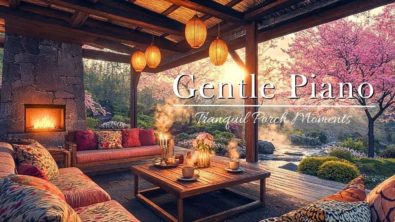 Japanese Cozy Porch🏮Piano & Stream Sounds for Relaxation