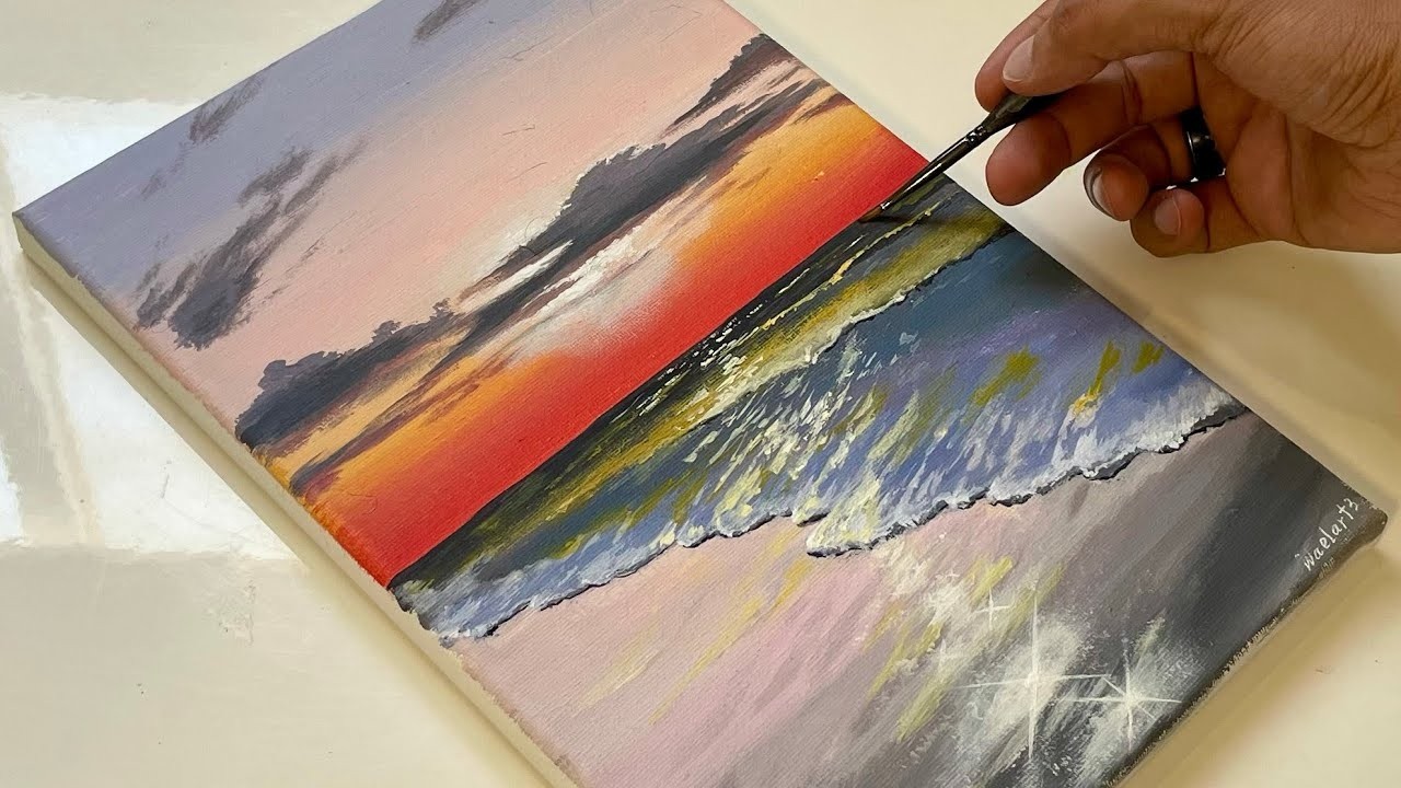 Beach Sunset Painting | Easy Acrylic Step by Step