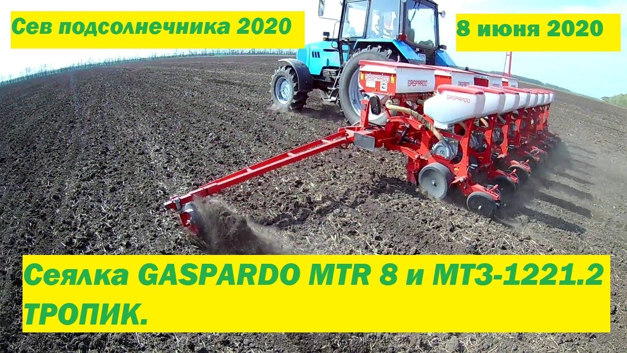 Сев подсолнечника 2020 сеялка GASPARDO MTR 8 и МТЗ-1221.2 ТРОПИК. 8 июня 2020.
