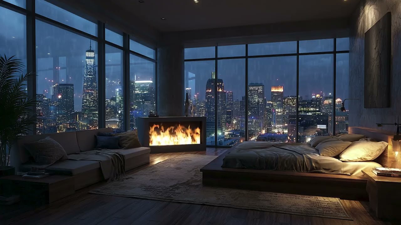 3 Hours Cozy Piano & Rain 🌧️🔥 Fireplace Ambience for Deep Sleep
