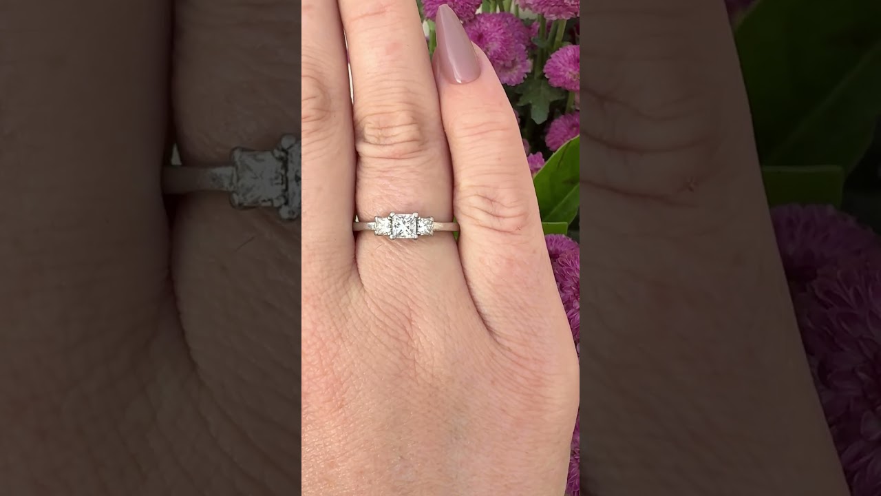 Modern Solid Platinum Princess-Cut Three Diamond Ring 0.63ct