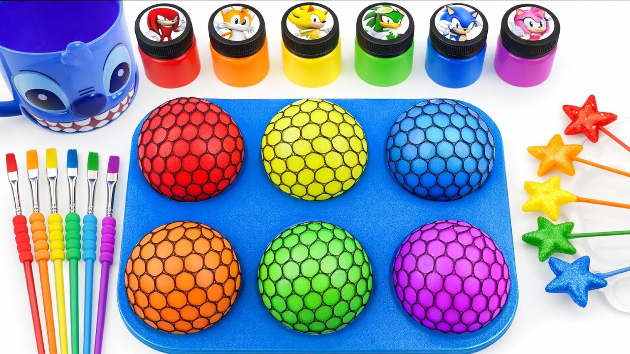 Satisfying Video l How To Make 6 Slime Balls with Rainbow Glitter Lollipop Star Candy Cutting ASMR