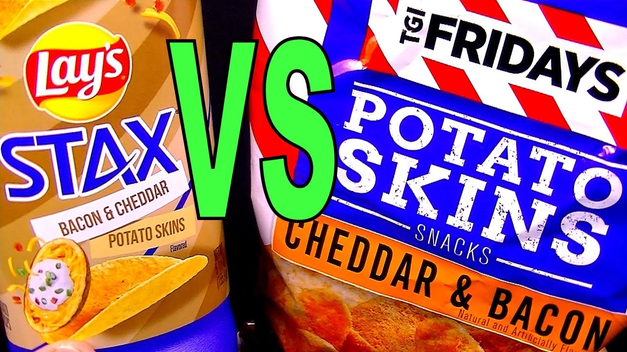 Lays Stax vs TGI Fridays Cheddar & Bacon Potato Skins Chips, FoodFights Buys Dollar Tree Tato Skins
