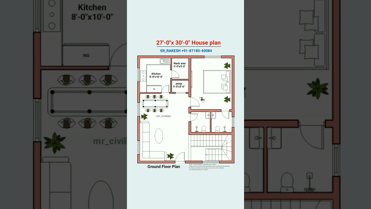 27x30 simple 1bhk 810 sf ghar plan design #shorts #viral #floorplan #homeplan #homedesign #houseplan
