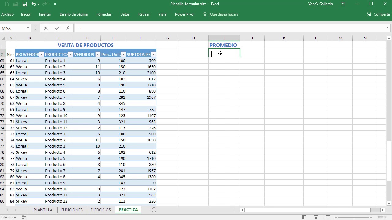 Funci&oacute;n PROMEDIO en Excel