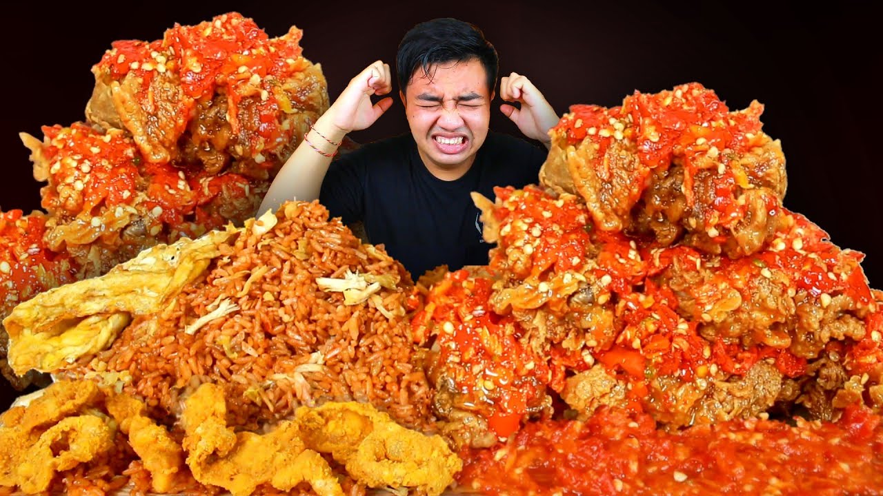 MUKBANG AYAM GEPREK 100 CABE RAWIT PEDAS + 4 BUNGKUS NASI GORENG ABANG ABANG