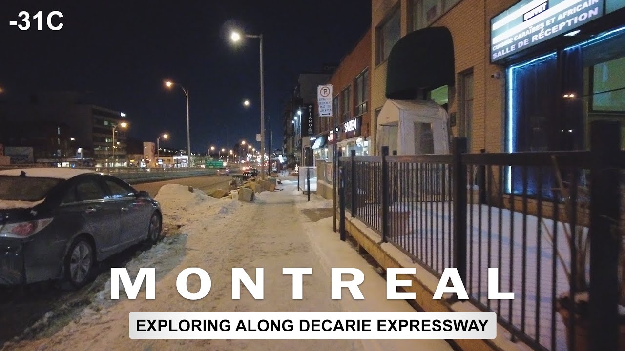 -31C Montreal Walk Along Decarie Expressway at Night from Snowdon to De La Savane