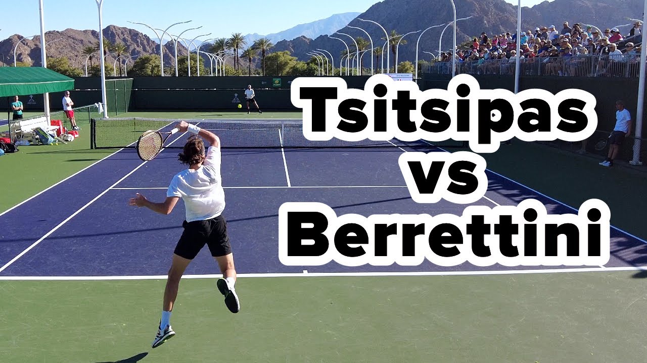 Stefanos Tsitsipas and Matteo Berrettini practice together at 2022 Indian Wells