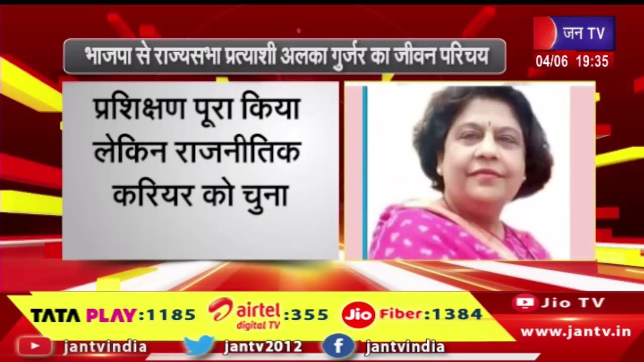 भाजपा से राज्यसभा प्रत्याशी अलका गुर्जर का जीवन परिचय | JAN TV