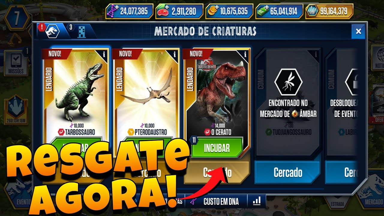 Jurassic World The Games: Resgate Agora essa Conta com vários Recursos