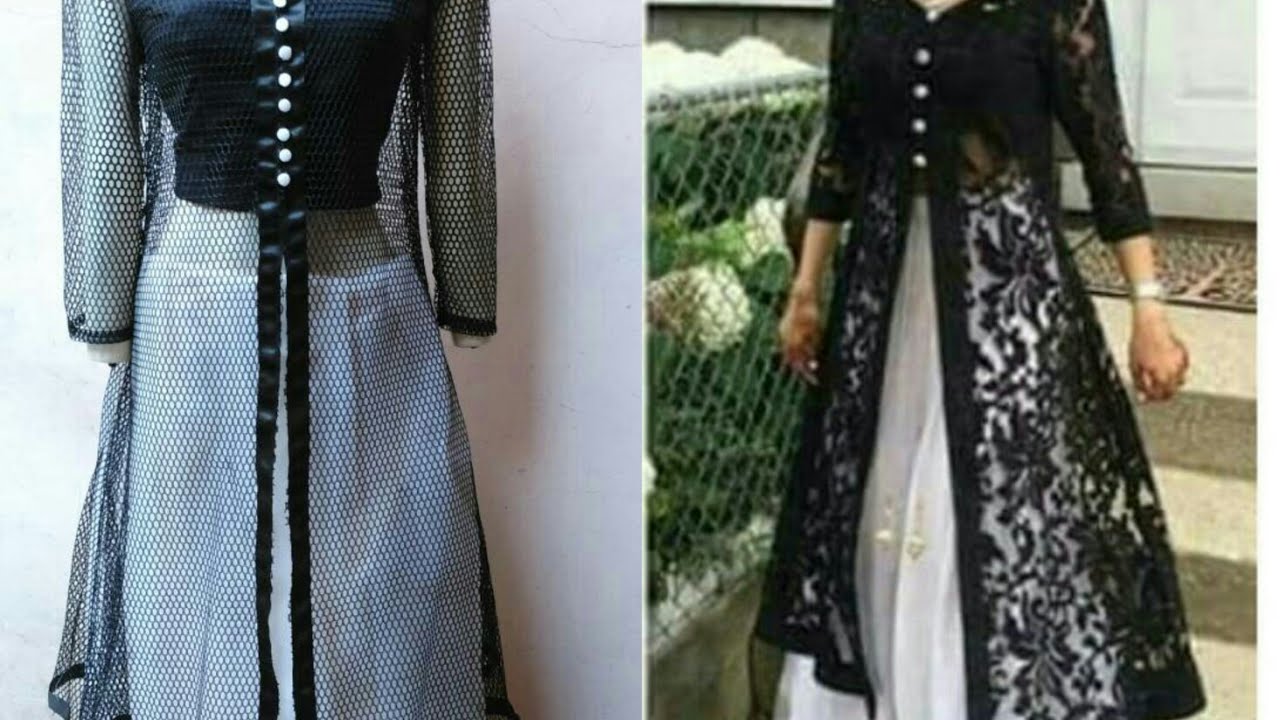 Designer long dress with open front jacket| front slit kurti cutting and stitching